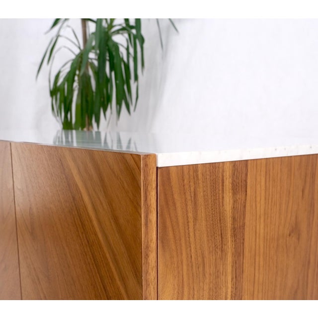 Walnut 4 Doors Credenza Marble Carrara Top Bracket Leg Mint For Sale - Image 9 of 18