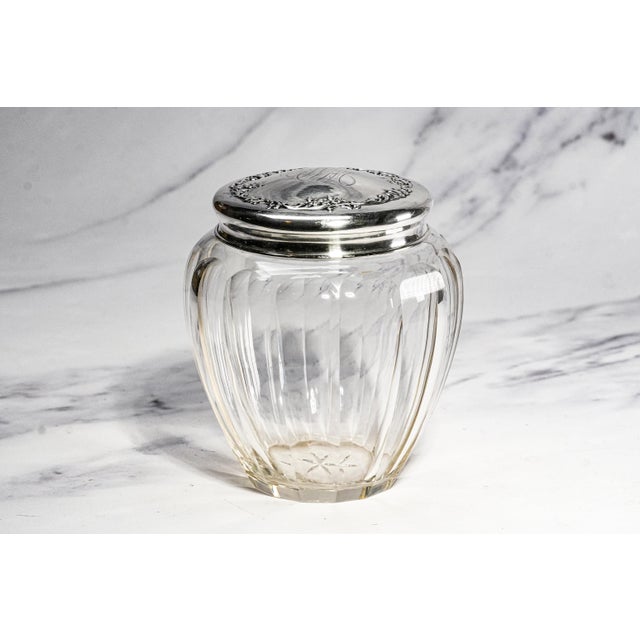 Wonderful Large Antique Sterling Silver Crystal Vanity Jar Edwardian Faceted Dresser Cut Crystal For Sale - Image 11 of 17