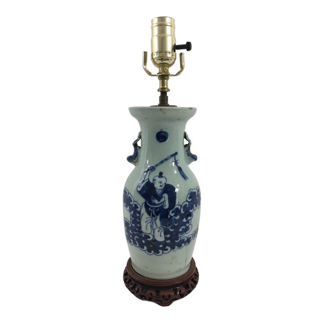 19th Century Chinese Export Vase Lamp With Figure For Sale