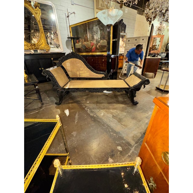 English 19th C. British Colonial Carved Ebony Chaise For Sale - Image 3 of 10