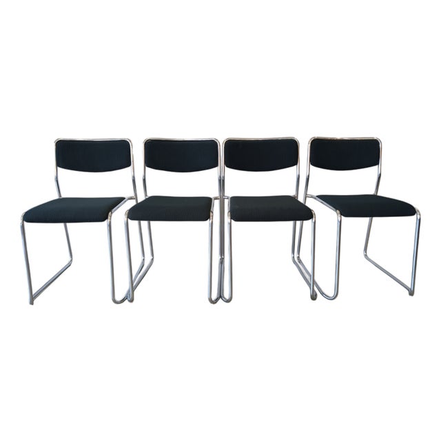 Vintage Fabric and Metal Chairs, Italy, 1980s, Set of 4 For Sale