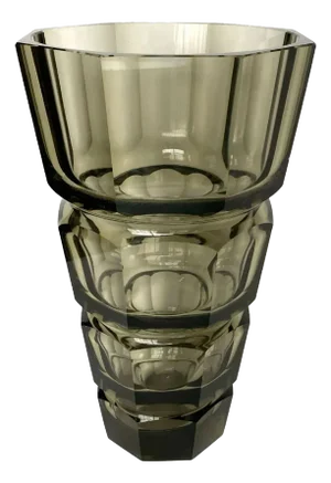 Large Josef Hoffmann for Moser Art Deco Faceted Smokey Topaz Glass Vase
