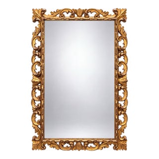 19-C. Italian Venetian Rococo Hand Carved Gold Leaf Giltwood Wall Mirror For Sale