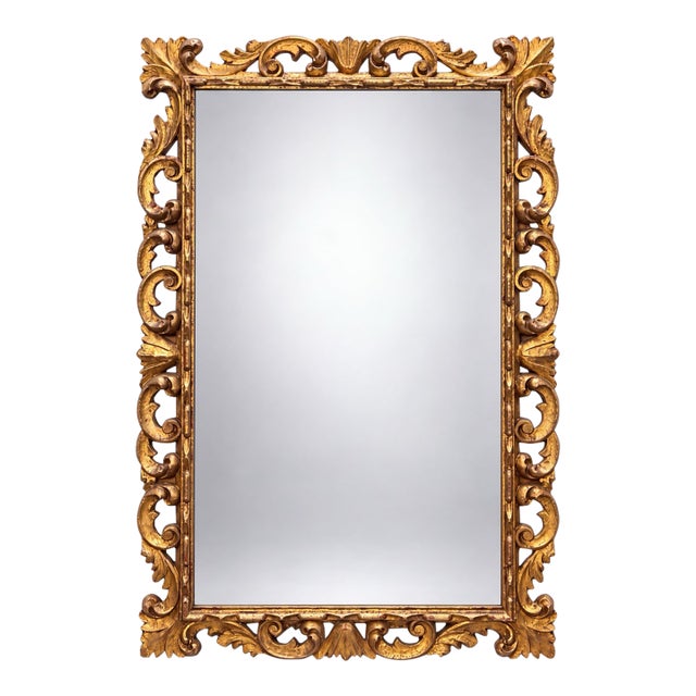 19-C. Italian Venetian Rococo Hand Carved Gold Leaf Giltwood Wall Mirror For Sale