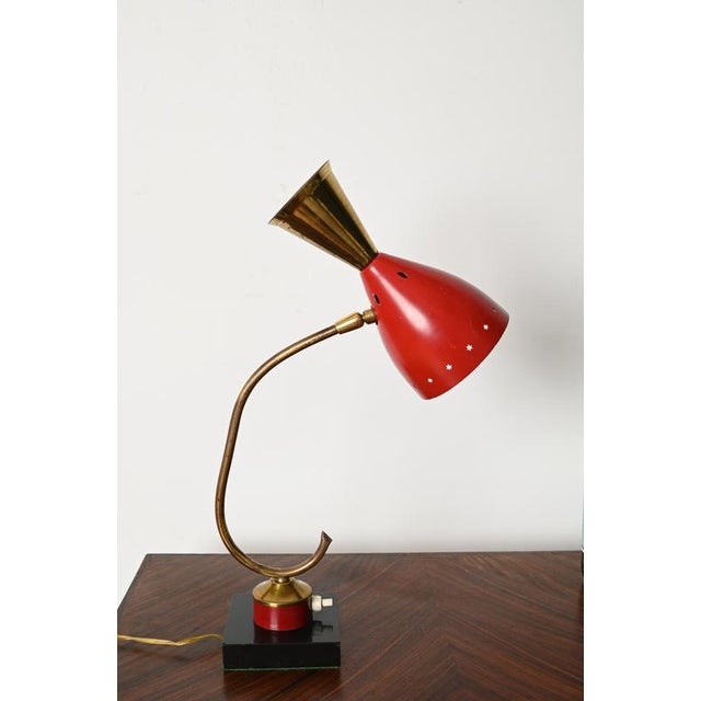 Stilnovo Adjustable Table Lamp in Brass and Red Metal from Stilnovo, Italy, 1950s For Sale - Image 4 of 15