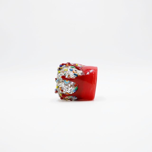 Gorgeous Murano dimpled crumpled glass millefiori tumbler. Made with murrine glass and embossed with silver leaf and...
