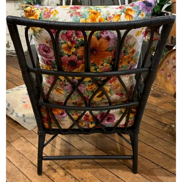 Early 20th Century Vintage Rattan Chair With Floral Cushions For Sale - Image 5 of 6