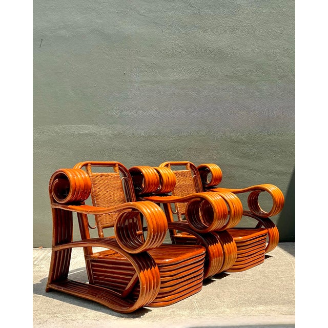 Vintage Italian Sculptural Rattan and Cane Lounge Chairs - A Pair For Sale - Image 17 of 18