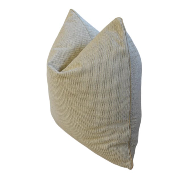 Neutral Creamy Velvety-Chenille Feather/Down Pillow For Sale - Image 4 of 7