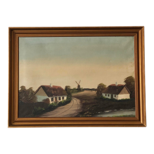 Vintage Original Cottage Oil Painting: Countryside Landscape Art