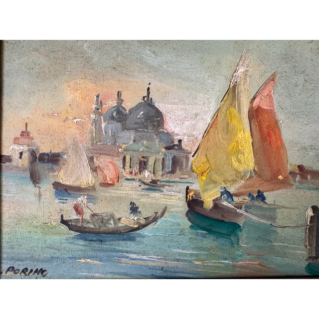 1970s Vintage Venice Coastal - Sailboat Landscape Scene Oil Painting by L. Porino For Sale - Image 9 of 12