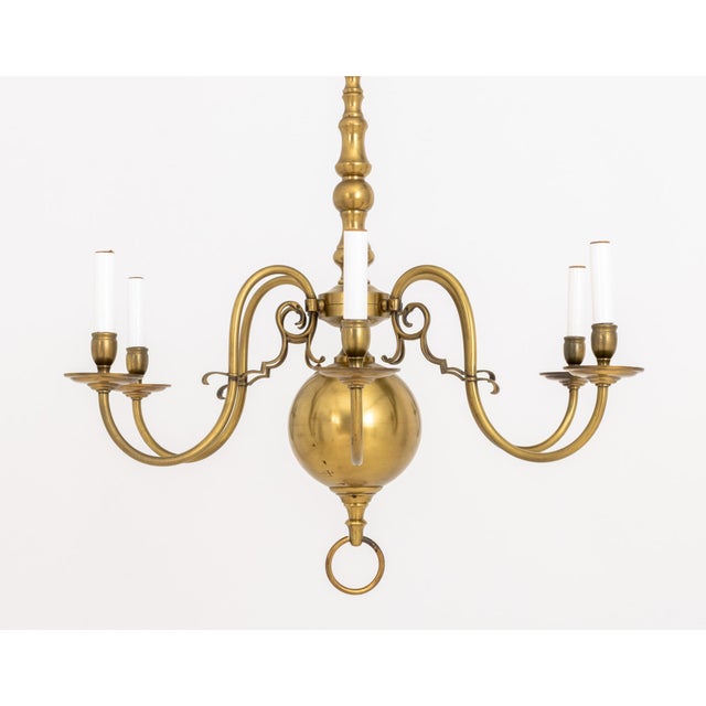 Traditional Dutch Style Six Branch Brass Chandelier, 20th Century For Sale - Image 3 of 8