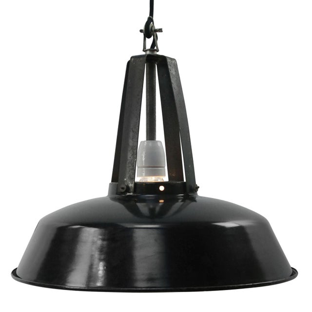 Vintage Industrial French Black Enamel Pendant Light For Sale - Image 6 of 6