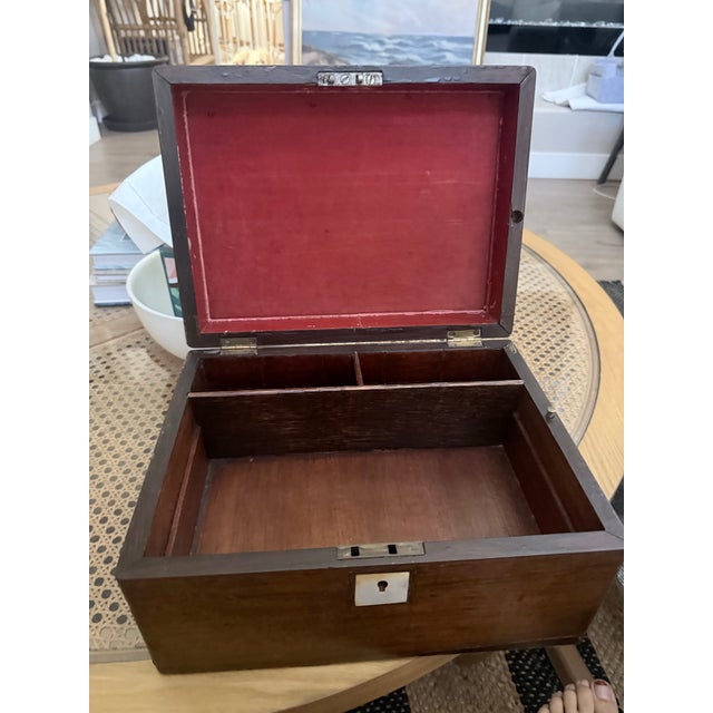 Antique Mahogany Writing Box, Victorian Document Box, Mother of Pearl Inlay, English Jewelry Box With Secret Drawer For Sale - Image 9 of 10