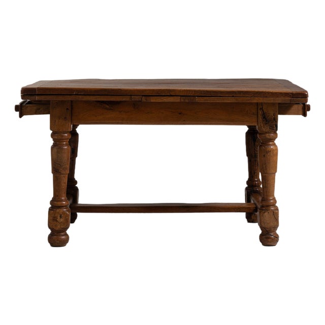 20th Century France Weathered Honey Oak Oak Drop-Leaf Farmhouse Table For Sale