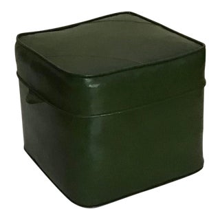 Mid Century Green Vinyl Naugahyde Square Ottoman For Sale