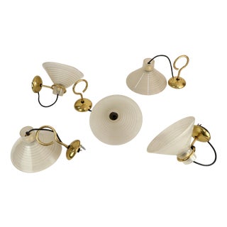 Vintage Murano Glass and Brass Wall Lights, 1970s, Set of 5 For Sale