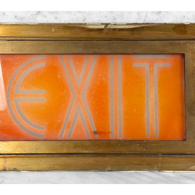 Antique Art Deco Brass & Glass Theater Exit Sign by Kliegl Bros For Sale - Image 6 of 9