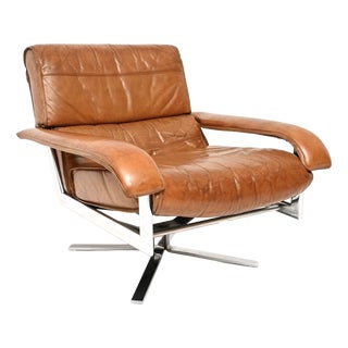 Vintage Leather and Chrome Swivel Armchair from Pieff, 1970 For Sale