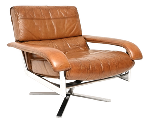 Vintage Leather and Chrome Swivel Armchair from Pieff, 1970