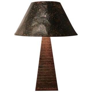 Hand-Hammered Patchwork Copper Lamp and Shade For Sale