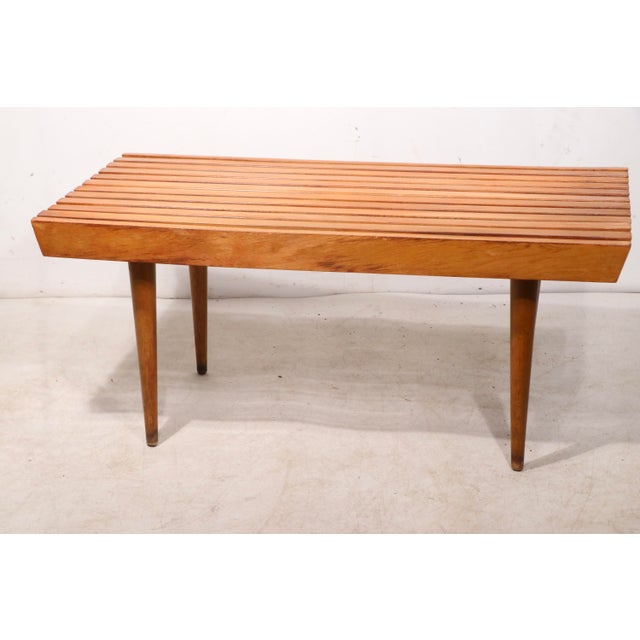 Mid 20th Century Diminutive Mid Century Slat Table Bench For Sale - Image 16 of 18