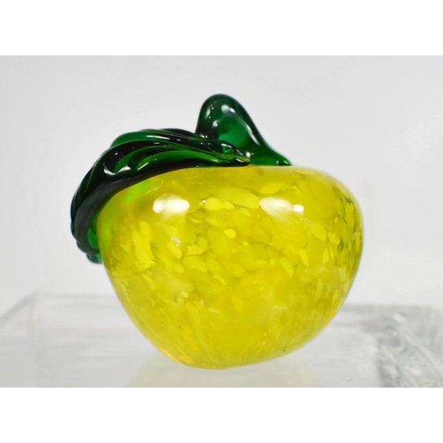 Mid-Century Murano Yellow Green Spotted Design Apple Paperweights - Set of 2 For Sale - Image 9 of 11