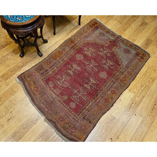 Vintage Turkish Anatolian Prayer Rug, Handwoven Wool, Early 1900s, Red, 4' x 6' For Sale - Image 13 of 13