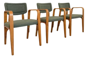 Set of Three Upholstered Maple Bentwood Chairs by Thonet