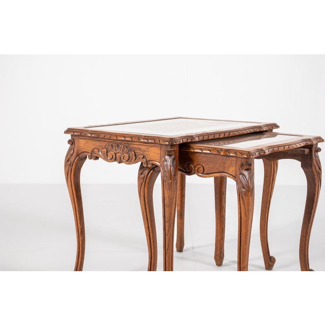 Brown Vintage Nesting Tables with Cane and Glass Top, Set of 2 For Sale - Image 8 of 11