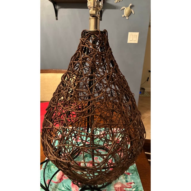 2 Mid 20th Century Pear Shaped Wicker Lamps For Sale - Image 4 of 5