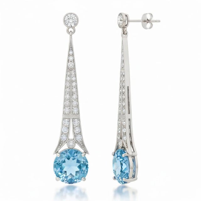 Vintage style blue topaz earrings silver, gold. Dangle topaz earrings. Cocktail earrings with topaz, Silver Gold-Plated...