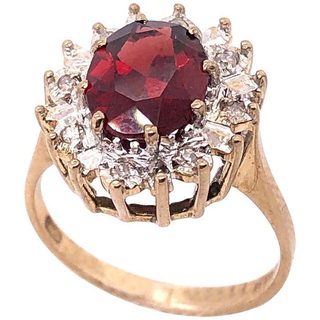 Metal 14 Karat Yellow Gold Fashion Ring With Ruby and Diamonds, Size 7.25 For Sale - Image 7 of 8