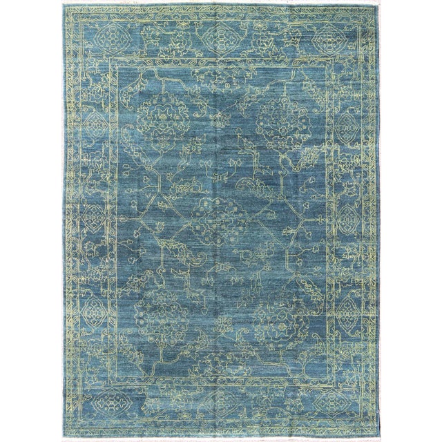Transitional Design Rug by Keivan Woven Arts in Teal Blue & Lime Green 9 X 11'11 For Sale - Image 12 of 12