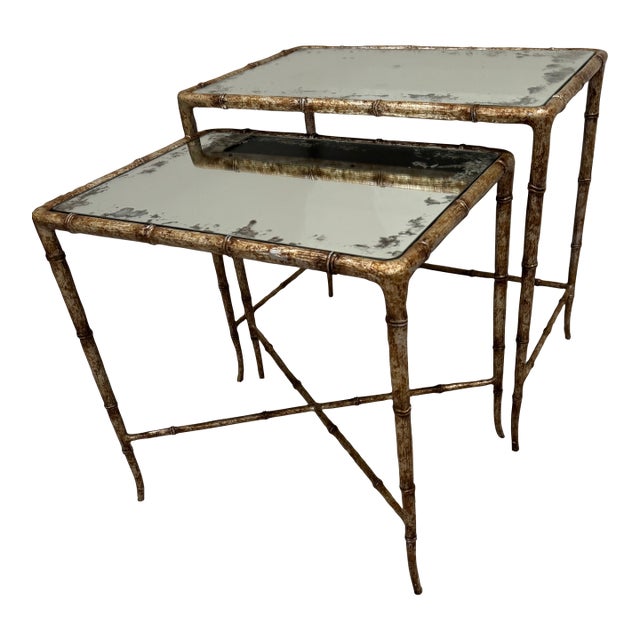 Faux Bamboo/Faux Bois Heavy Metal Nesting Tables by Century Furniture For Sale