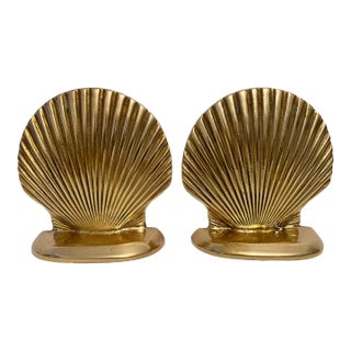Vintage Brass Clam Shell Seashell Bookends For Sale