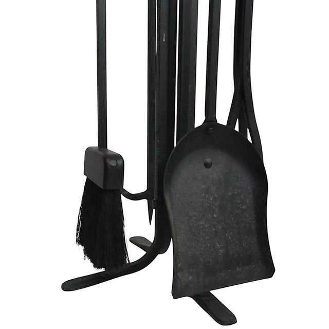 Black Late 20th Century Hand Forged Iron Fireplace Tool Set- 5 Pieces For Sale - Image 8 of 12