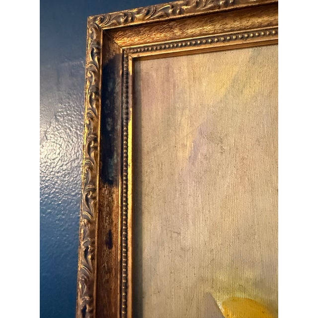 Gold Vintage Daffodil Oil Painting on Grumbacher Ny Canvas, Original Mid Century Floral in Gold Frame, Impressionist Flower Art. Signed Mahaffey For Sale - Image 8 of 15