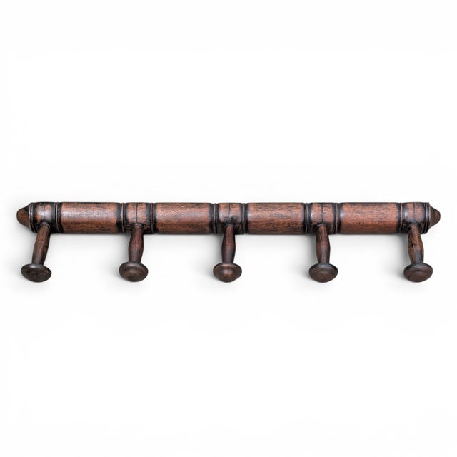 Vintage French Faux Bamboo Wooden 5 Peg Coat Rack/ Hat Rack Could even be hung in a Laundry Room to hold shirts on hangers...