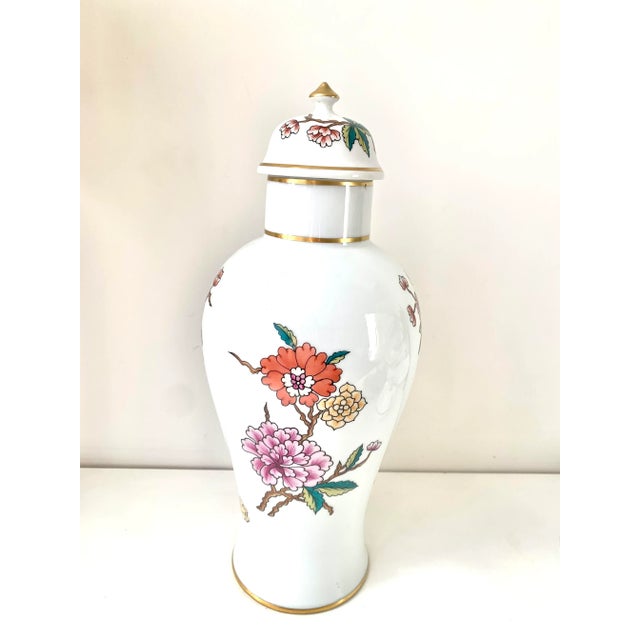 Porcelain Covered Jar With Gilt Floral Decoration From Europe For Sale - Image 4 of 7