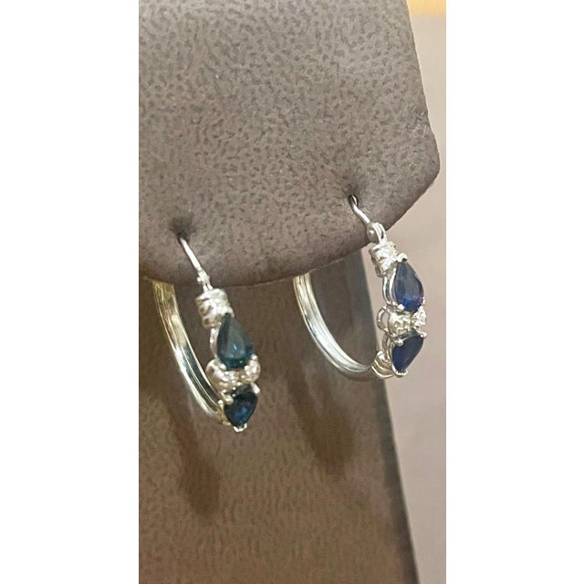 Pear Shape Sapphire and Diamond Hoop Cocktail Earrings in 14 Karat White Gold For Sale - Image 16 of 18