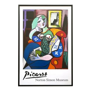 Pablo Picasso Estate Modernist Offset Lithograph Print Framed Museum Poster " Woman With a Book " 1923