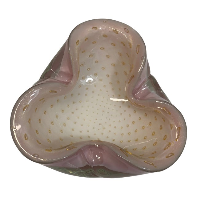 Vintage C. 1950s Alfredo Barbini Sommerso Cased Glass Vide-Poche in Shades of Pink With Bullicante and Gold Flecks For Sale