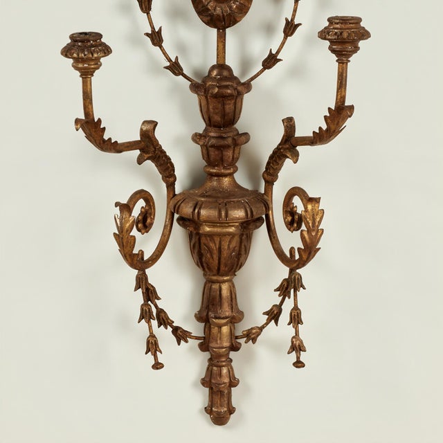 1920s Large Antique Italian Gilt Wood and Metal Neoclassical Wall Sconces - a Pair For Sale - Image 12 of 17