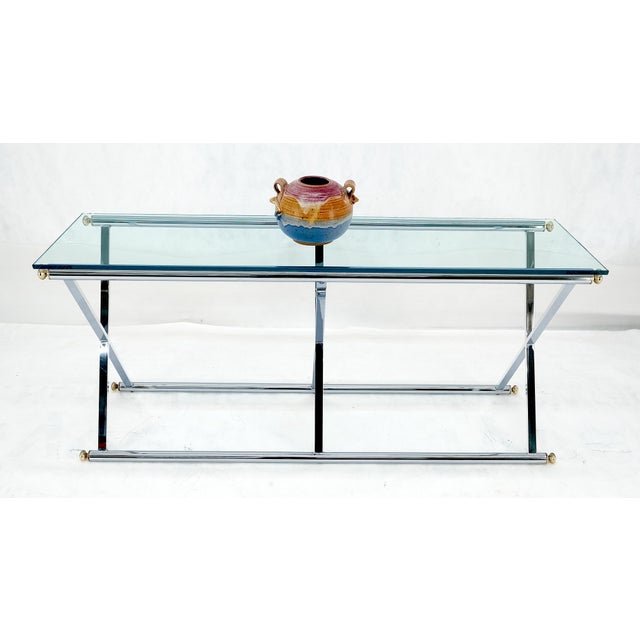 Chrome X Base Glass Top 67" Long Console Sofa Table Mid Century Modern c1970s For Sale - Image 11 of 13