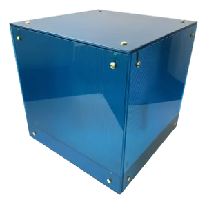 Contemporary Cube Lamps Blue Murano Glass and Brass, Italy