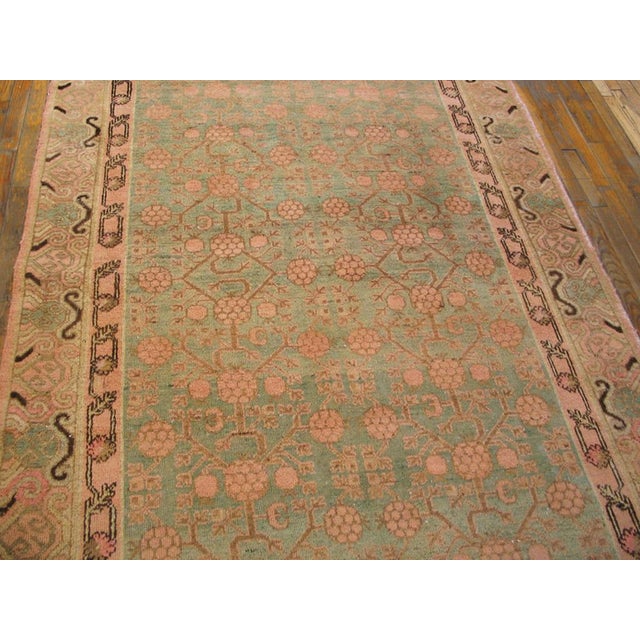 Asian 1930s Taupe Pomegranate Antique Chinese Khotan Rug 5'6" X 10'6" Handknotted Wool Carpet For Sale - Image 3 of 5