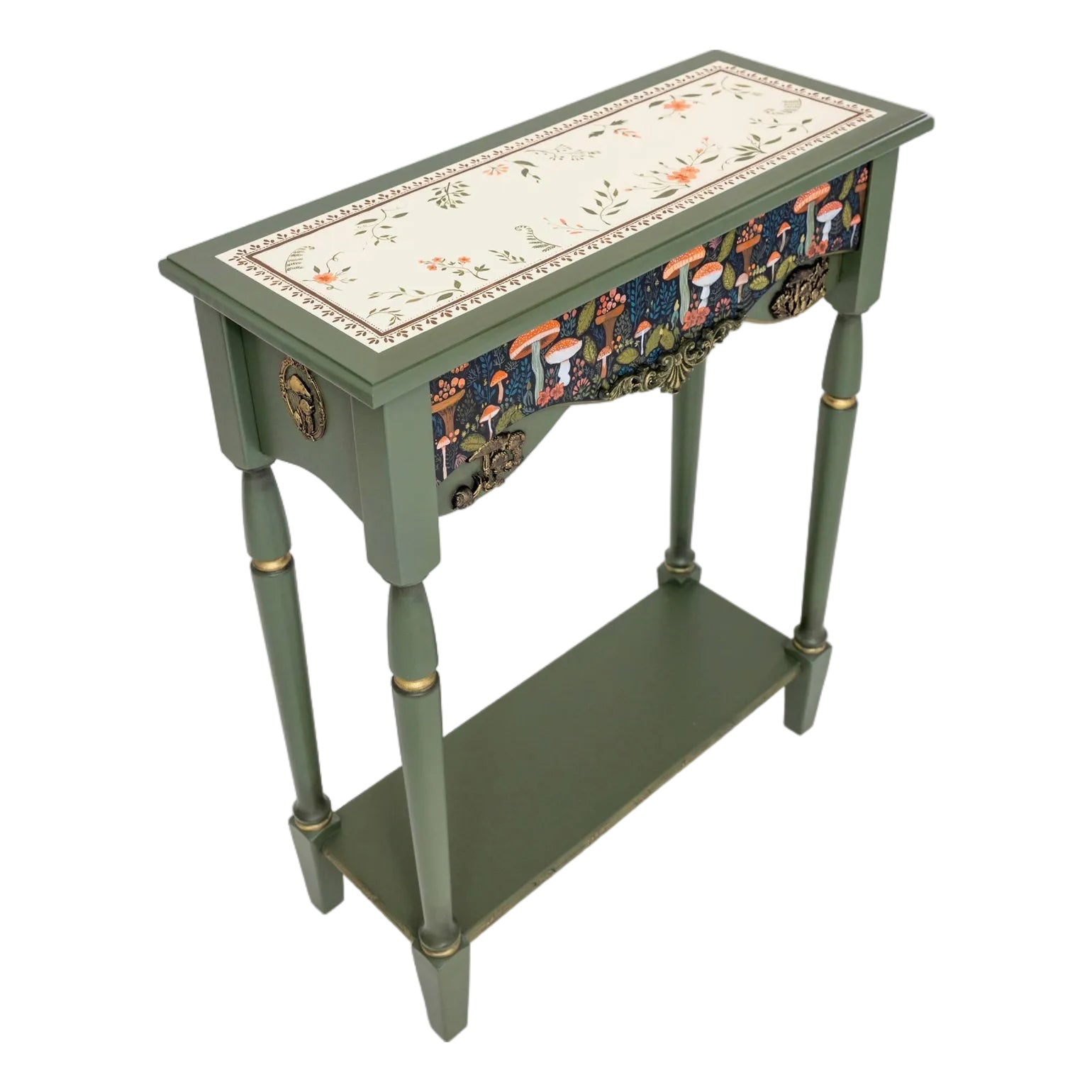 One-of-a-Kind Hand-Painted Green Woodland Console Table With Mushroom ...