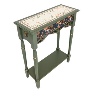 One-of-a-Kind Hand-Painted Green Woodland Console Table With Mushroom Details For Sale