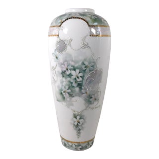 1970s Unmarked White Vase With Hand Decorated Details For Sale